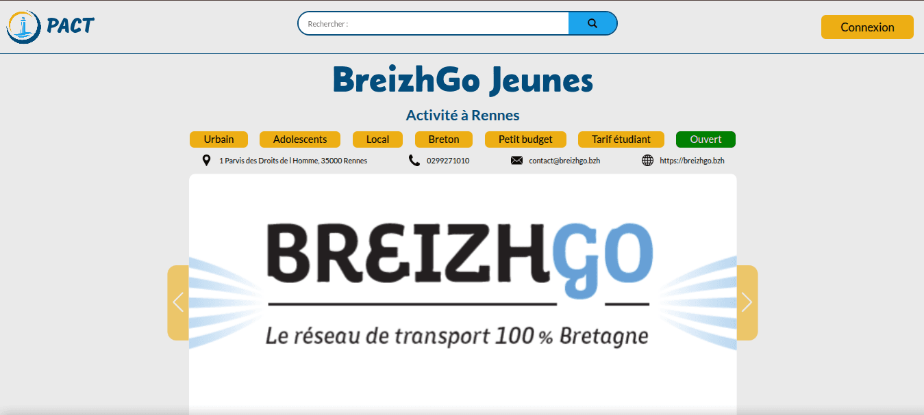 Aperçu de la page de détail d'une offre